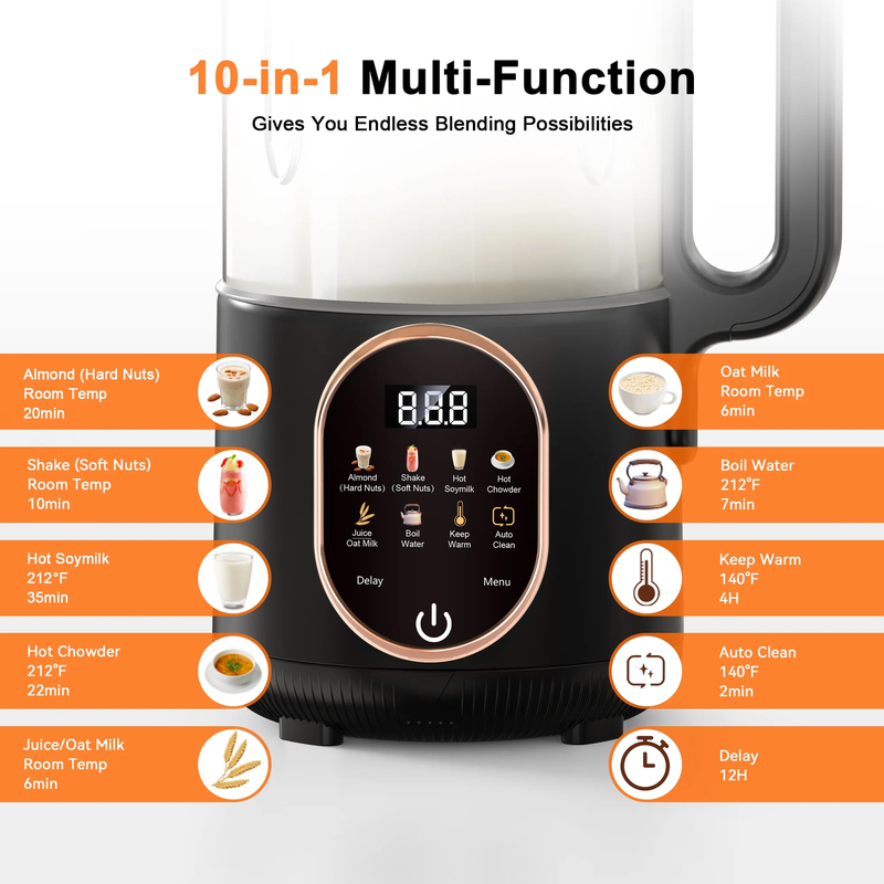 Luxmo 50oz Nut Milk Maker 10 in 1 Soy Almond Oat Milk Machine5