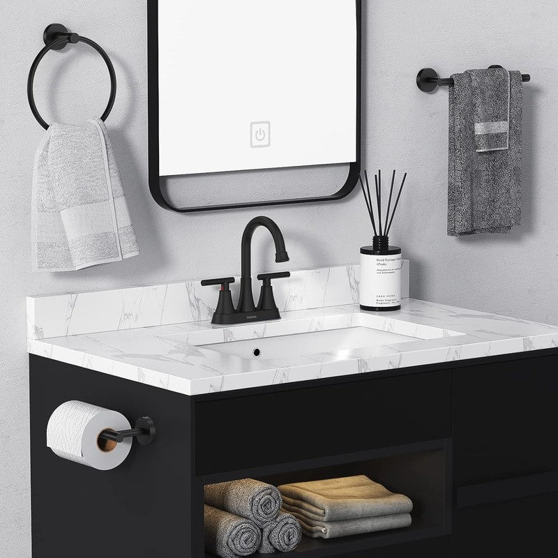 Matte Black Bathroom Sink Faucet 4" Centerset w/ Drain & Supply Hoses5
