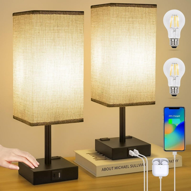 Bedside Table Lamps Set of 2   Touch Nightstand Lamp for Bedroom with USB C+A Ch7