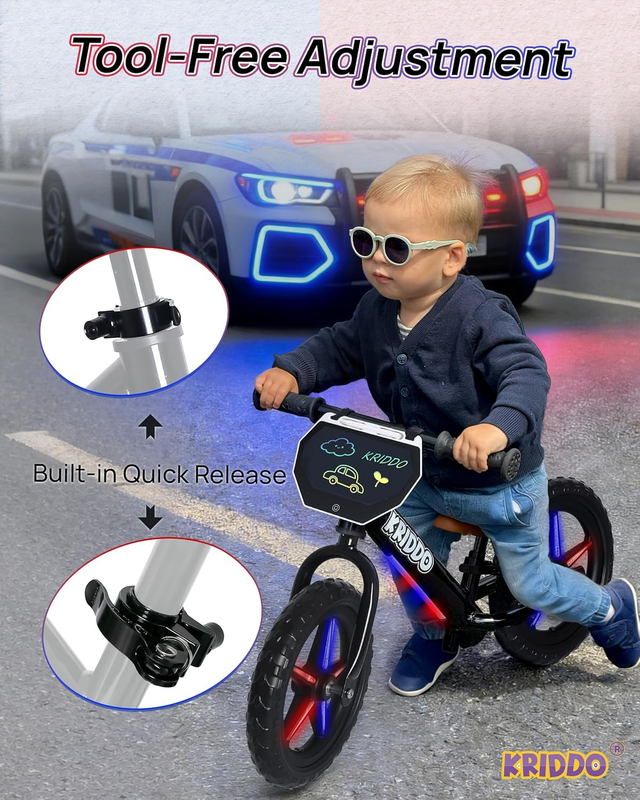 Toddler Balance Bike 12 Inch LED Light Up LCD Writing Board Kids Bike Black4
