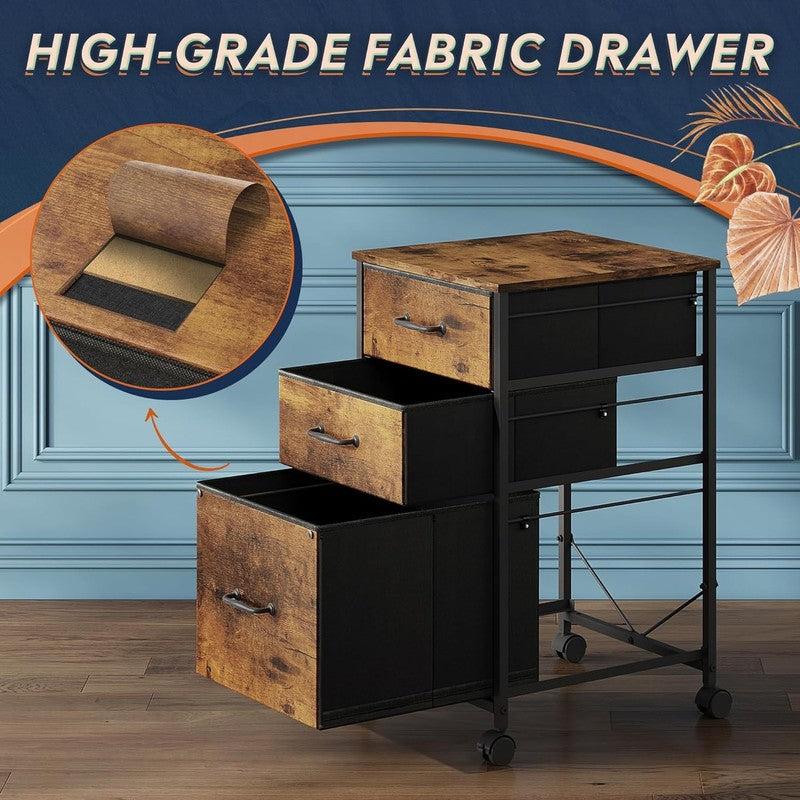 Mobile File Cabinet, Rolling Printer Stand with 3 Drawers, Fabric Vertical Filin3