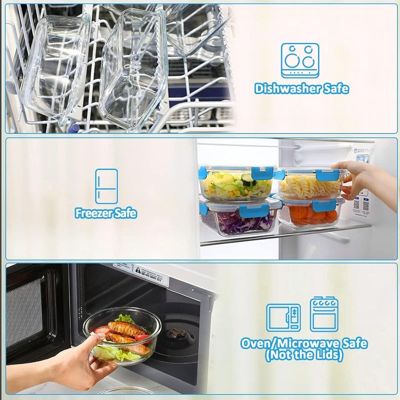 24 Piece Glass Meal Prep Containers Airtight Snap Lock Lids Blue3