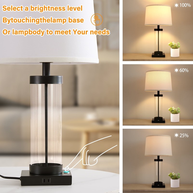 Modern Glass Table Lamps with USB Ports, Touch Dimmable, Set of 23