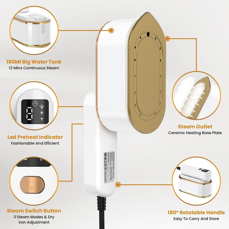 1300W Handheld Travel Steamer for Clothes, 180ML Tank, 10s Heat Up, Portable1