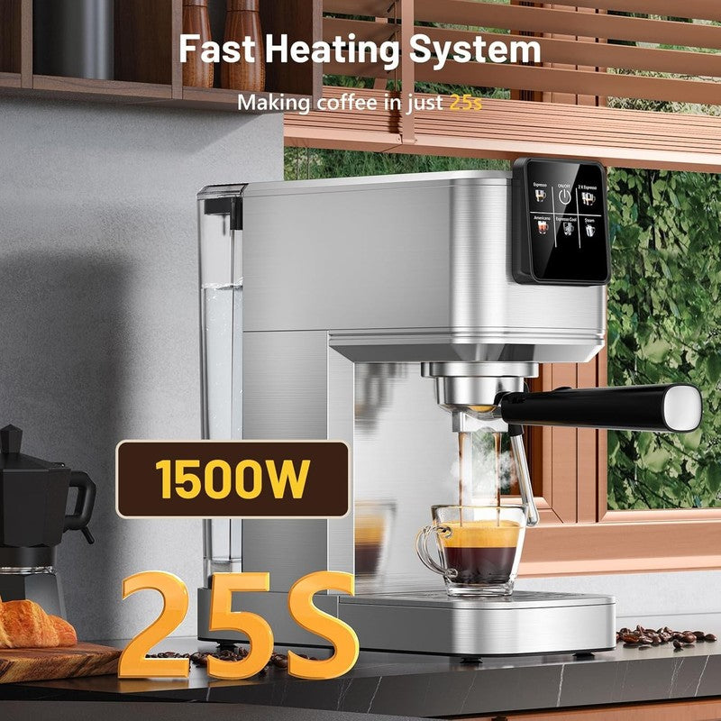 20 Bar Espresso Machine Stainless Steel with Milk Frother Touch Screen2