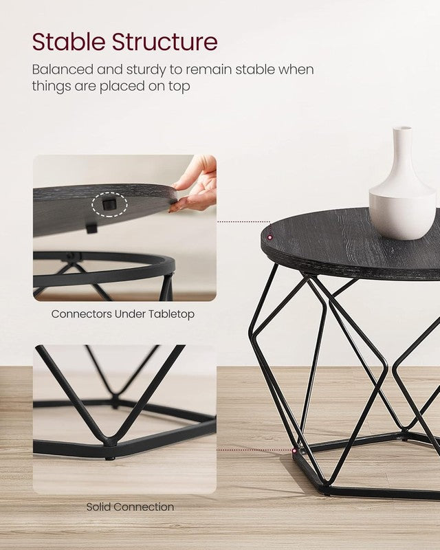 Small Round Coffee Table Set of 2 Steel Frame Side End Tables Gray Black7