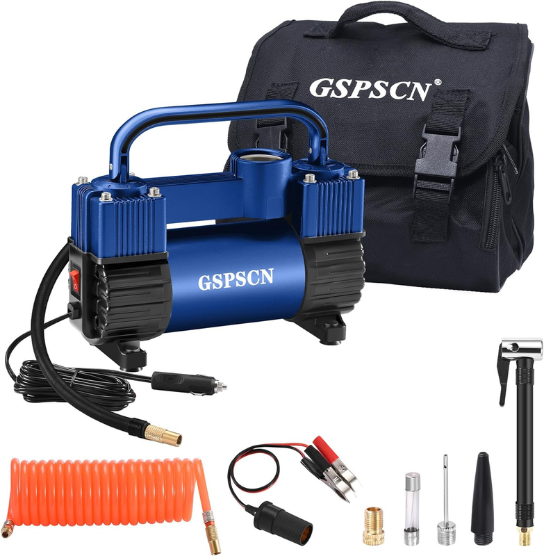 Blue Heavy Duty Tire Inflator 150PSI | 12V Metal Air Pump w/Bag & Adapter0