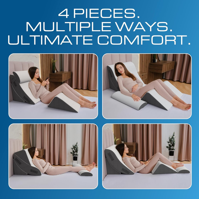 4PC Bed Wedge Pillow Set Sleep Apnea Acid Reflux Back Pain Relief2