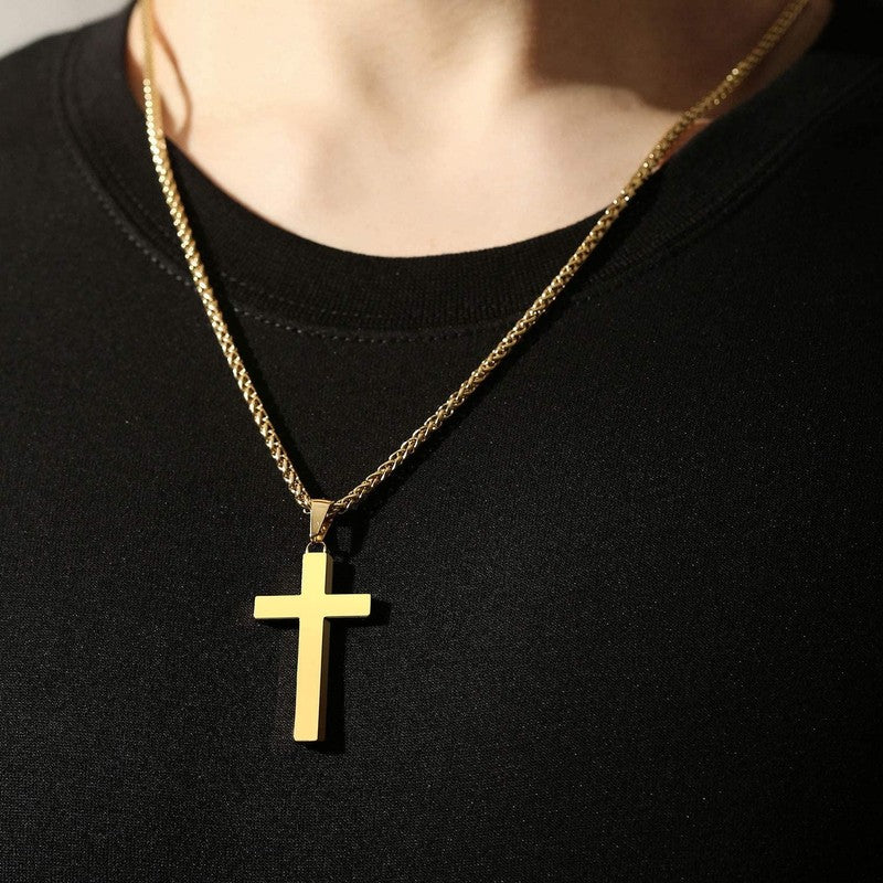 Gold Cross Necklace for Men Stainless Steel Christian Pendant Gift for Dad Teen1