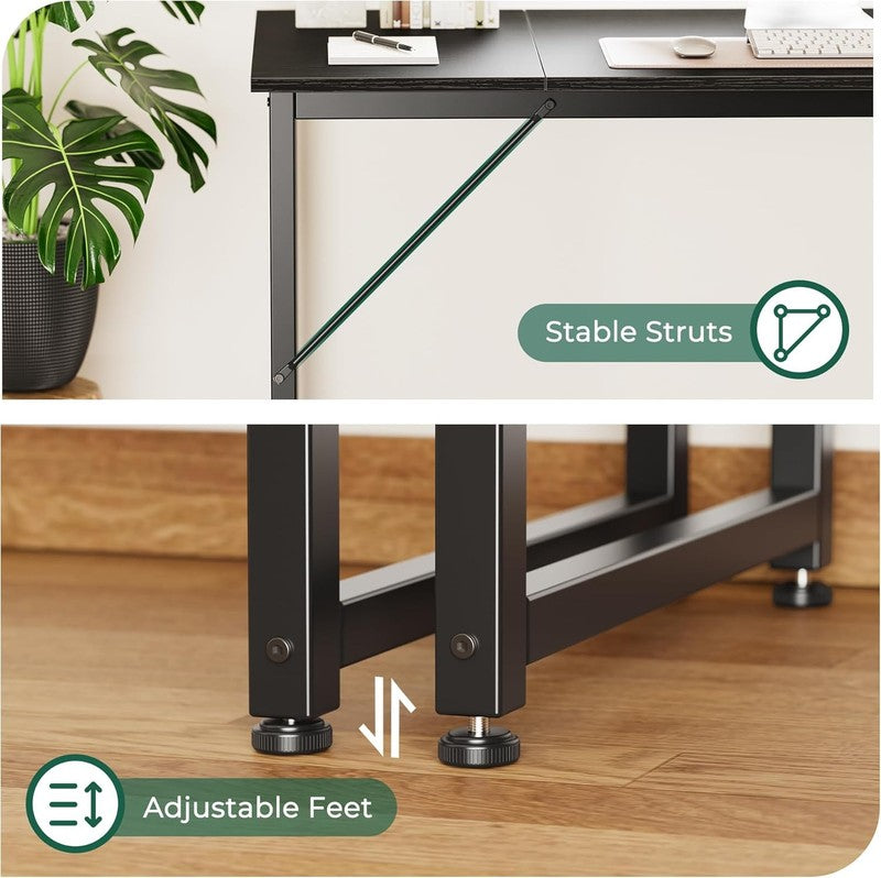 63'' Modern Office Desk Gaming Writing Desk w/ Storage Metal Frame Black7