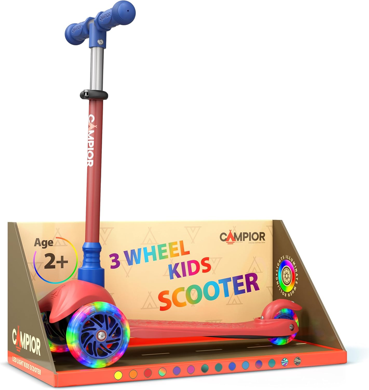 Kids 3 Wheel Scooter Lean to Steer LED Wheels Adjustable Handlebar Red/Blue7