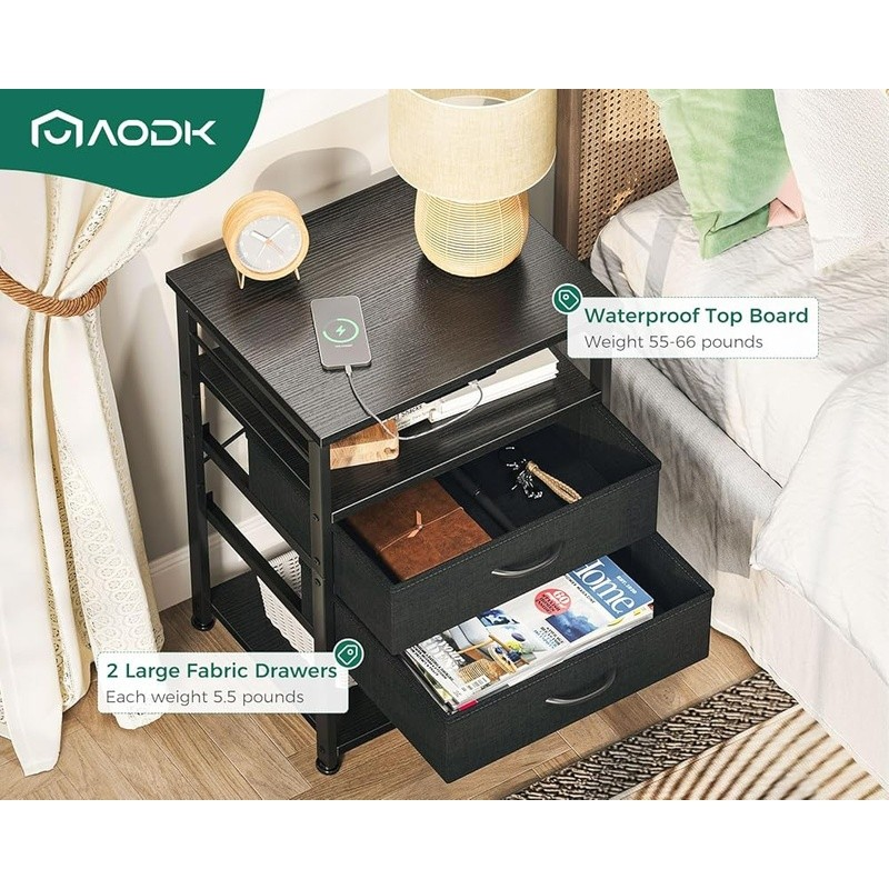 Night Stand W/ Charging Station Tall Nightstand Bedroom 4 Tier Storage End Table5
