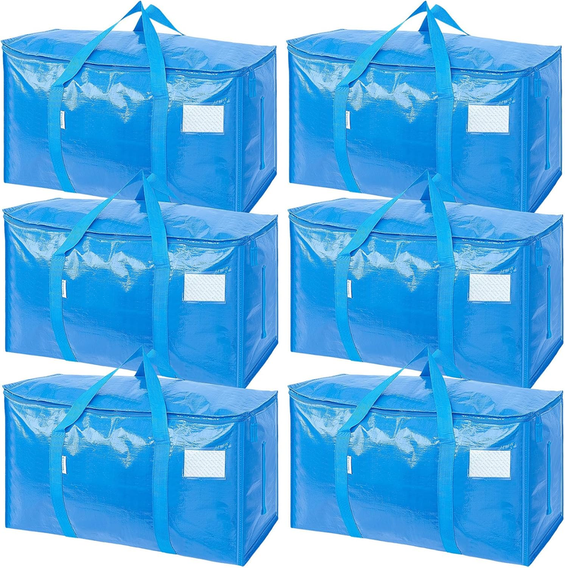 6 Pack Extra Large Heavy Duty Moving Bags Zipper Storage Totes Sky Blue0