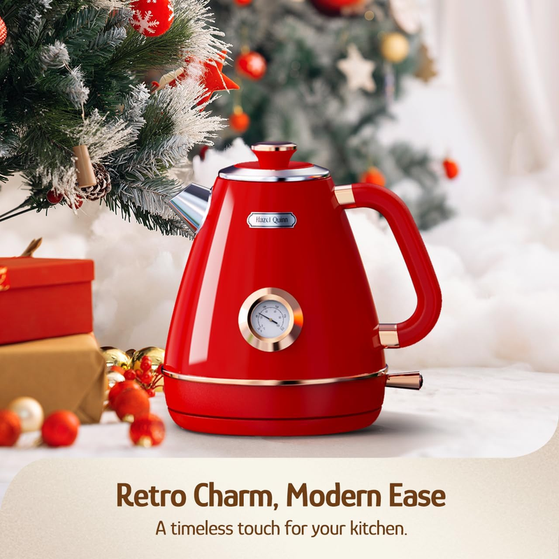 Retro Electric Kettle 1.7L 1200W Stainless Steel w/ Thermometer Ruby Red1