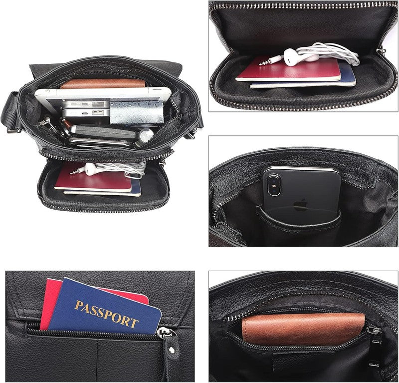 Leather Messenger Crossbody Bag Men Work Business Casual Adjustable Stra2