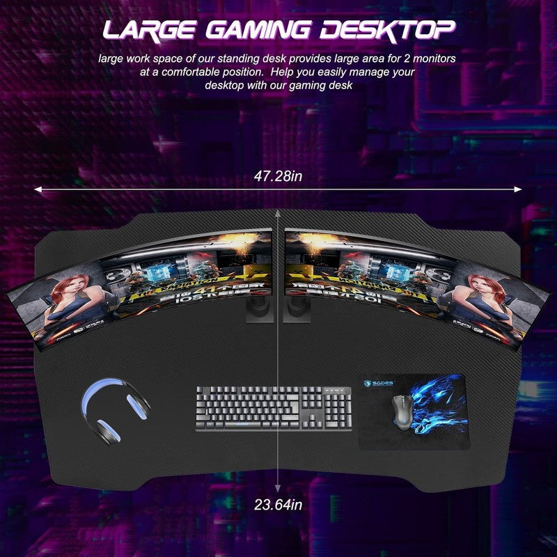 47" Z Shaped Ergonomic Gaming Desk w/ Headphone Hook Red for Adults6