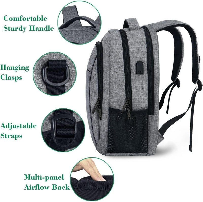 15.6" Travel Laptop Backpack Anti-Theft USB Charging Water-Resistant Grey5