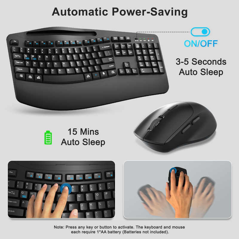 Full Size Wireless Keyboard Mouse Combo for Windows Mac PC Black5