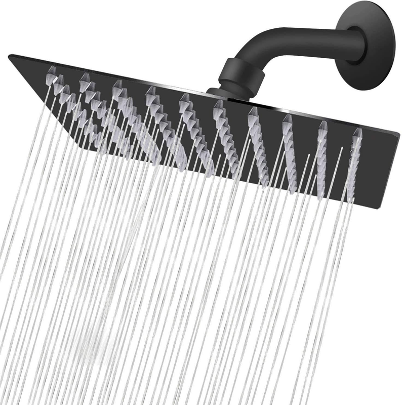 8" Matte Black Rainfall Shower Head High Pressure Stainless Steel Square10