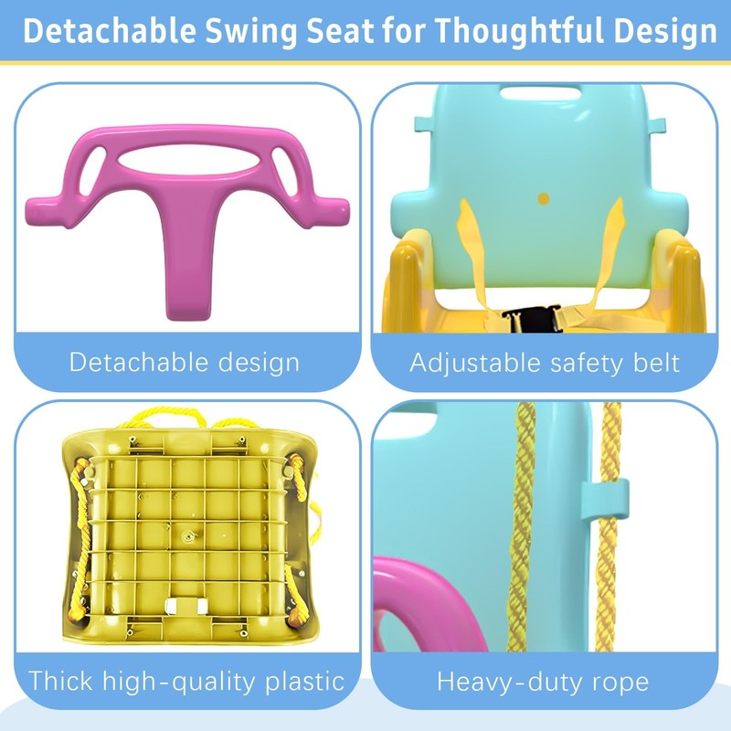 Foldable Baby Swing Set for Backyard, Indoor/Outdoor Toddler Swing Yellow & Blue4
