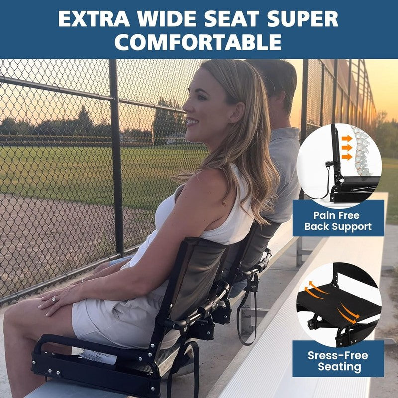 2 Pack Wide Stadium Seats w/ Back Support Cushion Folding Chairs w/ Bag3