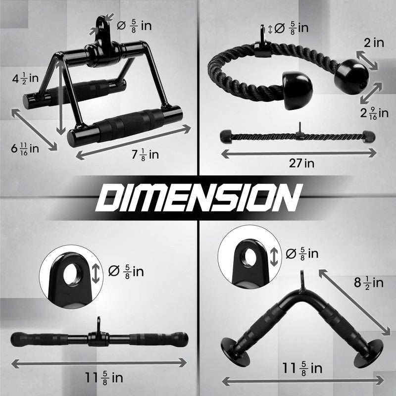 Cable Machine Attachments Set Row Tricep Rope Straight V Bar LAT 880lb1