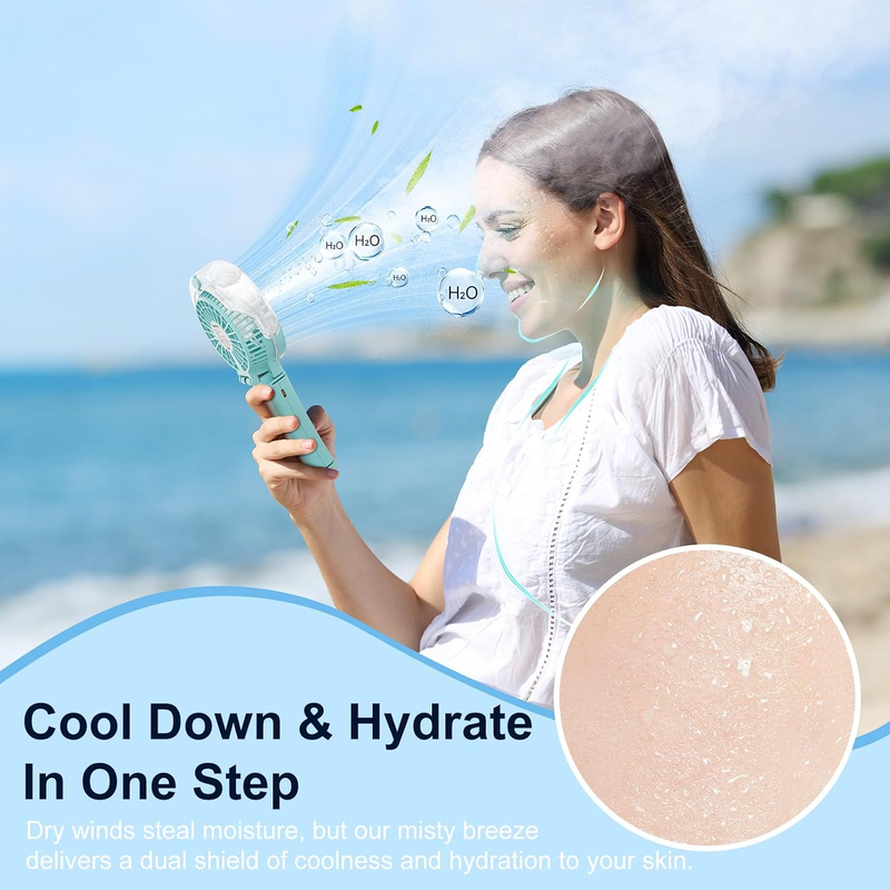 Portable Handheld Misting Fan USB Rechargeable Foldable Light Blue3