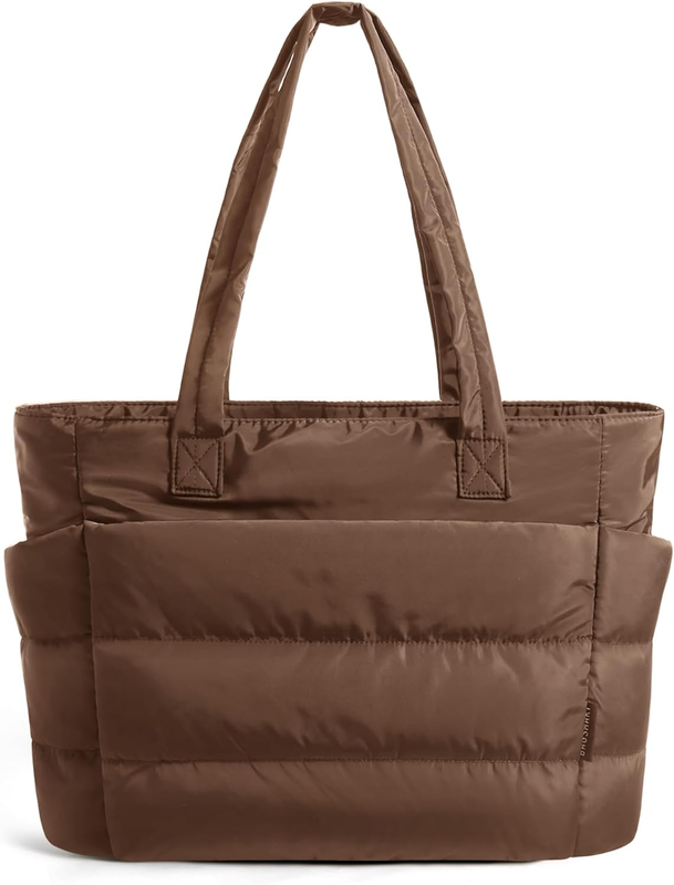 Lightweight Puffy Tote Bag for Women Shoulder Handbag w/ Compartments Travel0