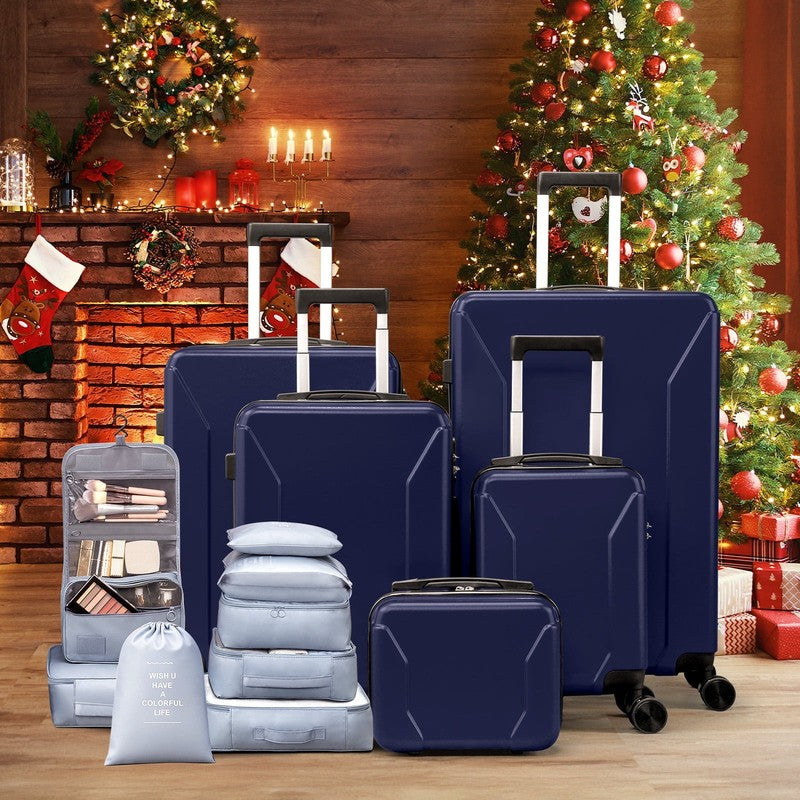 5 Piece Luggage Set with 8 Packing Cubes, Hard Shell Suitcase Set with Spinner W8