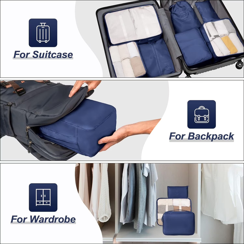 Packing Cubes 9 Set Travel Organizers Clothes Shoes Toiletry Bag Navy5