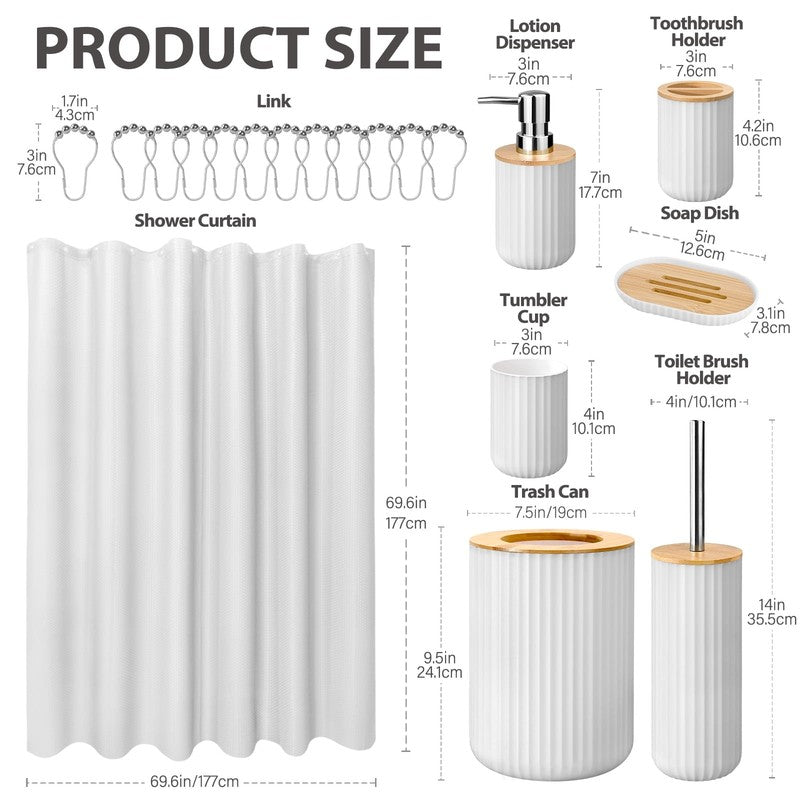 19 Pcs White Bathroom Accessories Sets with Shower Curtain, Specially Designed f4