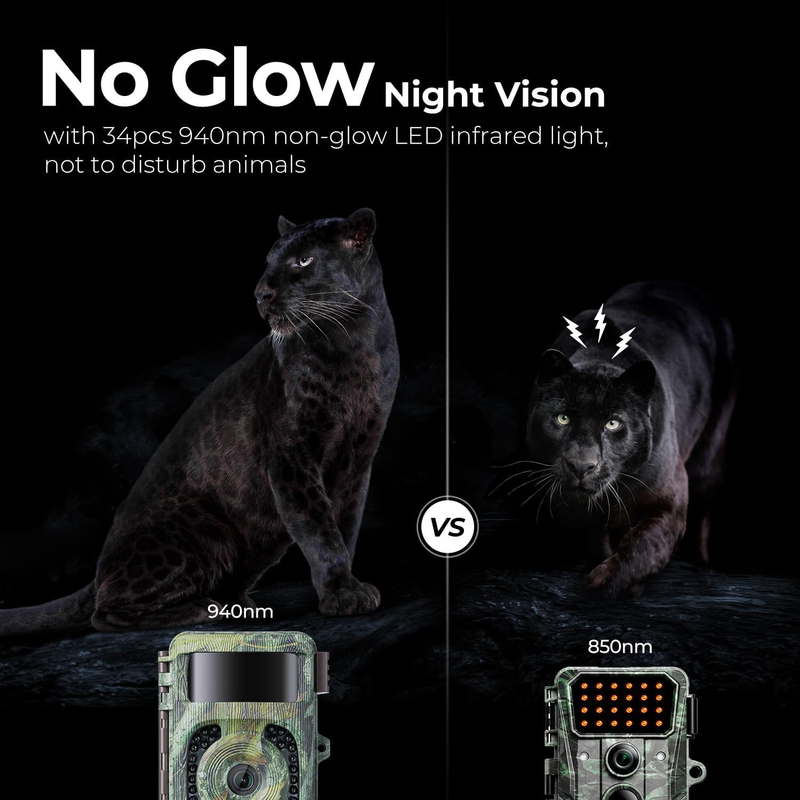 4K 48MP Trail Camera No-Glow Night Vision 0.1S Trigger 120° IP66 LCD Cam3