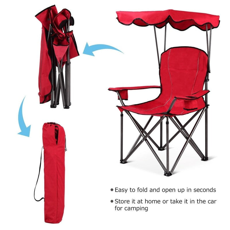 Red Portable Folding Beach Canopy Chair with Cup Holders - 38"x26.5"x51"7