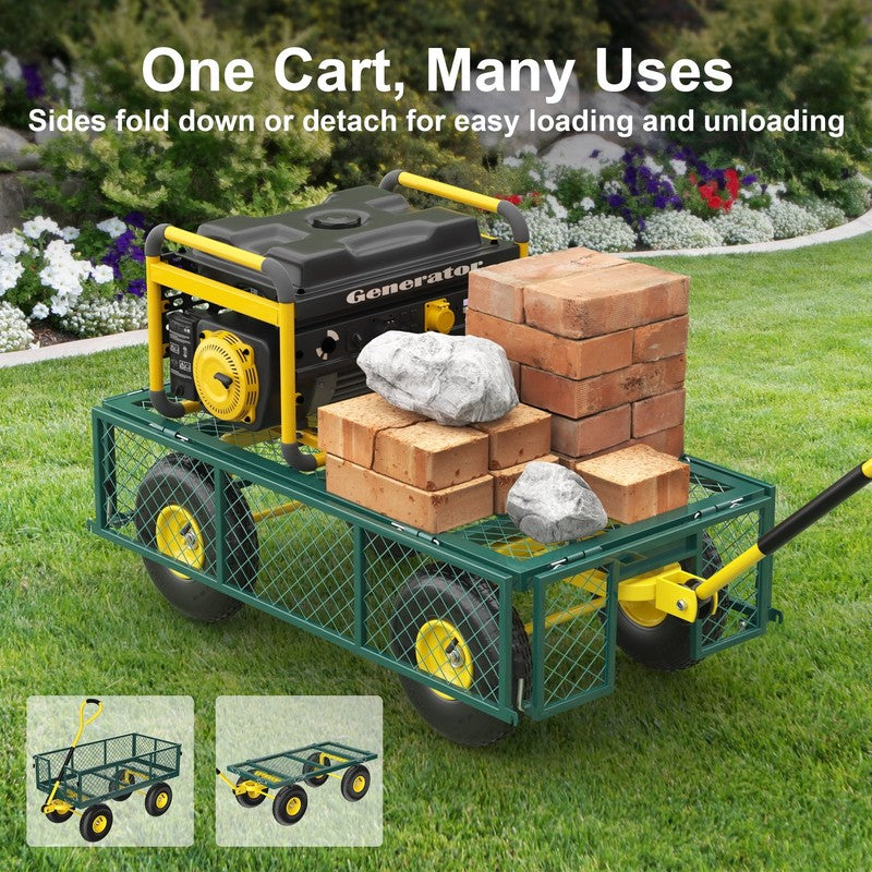 Heavy Duty Garden Cart, 900 Lbs Capacity Garden Wagon with Removable Sides, Gree3