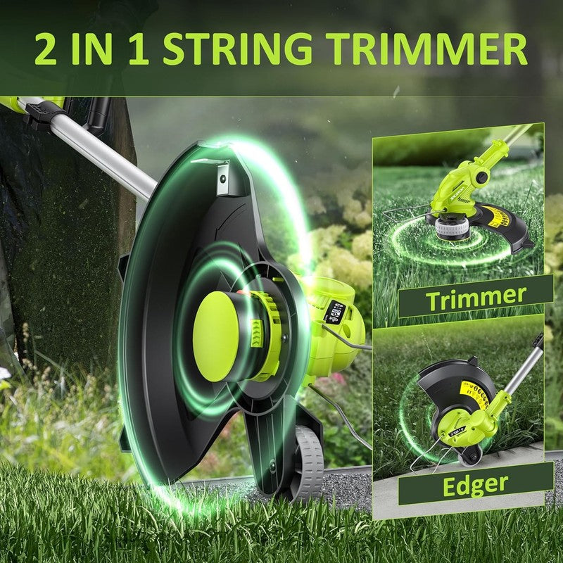 Electric String Trimmer Cordless with 2X2.0Ah Battery, 20V Battery Powered 12 In1