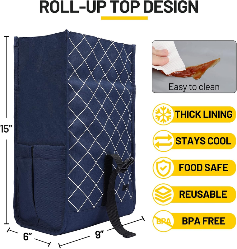 Insulated Roll Top Lunch Bag for Women Men Foldable Tote w/ Shoulder Strap3