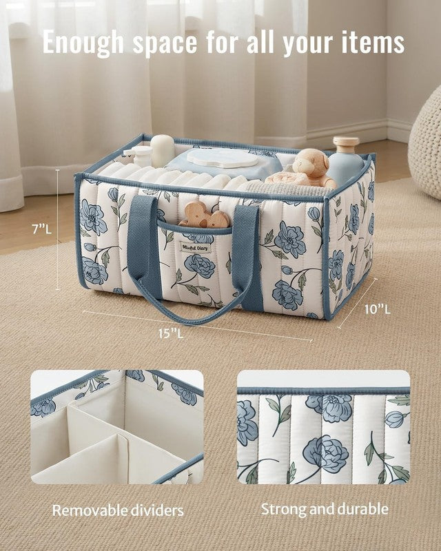 Floral Diaper Caddy Organizer Nursery Storage Basket Peony Blue2