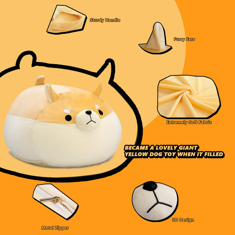 Stuffed Animal Storage Bean Bag Cover Kids Yellow Shiba Inu Toy Organizer2