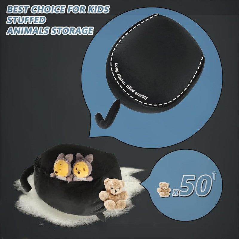 Stuffed Animal Storage Bean Bag Cover Kids Black Cat Toy Organizer Large6