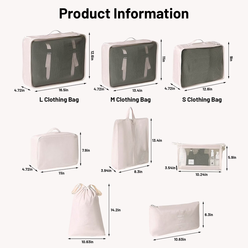 8 Set Packing Cubes, Luggage Packing Organizers, Packing Cube with Shoe, Cosmeti1