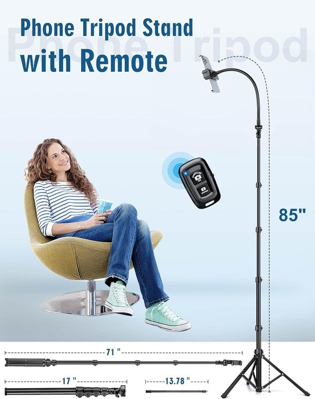 85'' Cell Phone Tripod w/ Gooseneck, Remote, Aluminum Stand Phone Android2