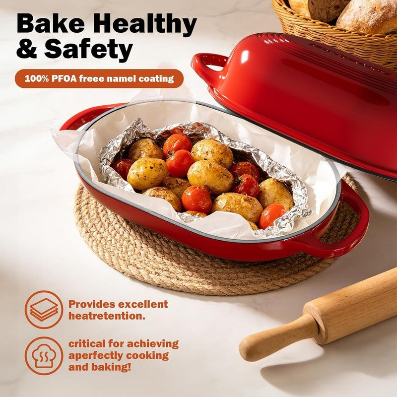 5QT Cast Iron Dutch Oven Bread Kit w/ Banneton Lame Red4