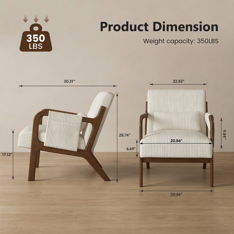 Accent Chair, Mid-Century Modern Arm Chair with Wood Frame, 1-Seat Cushioned Sof2