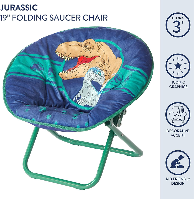 Jurassic World Dinosaur 19” Folding Toddler Saucer Chair w/ Cushion 3+3