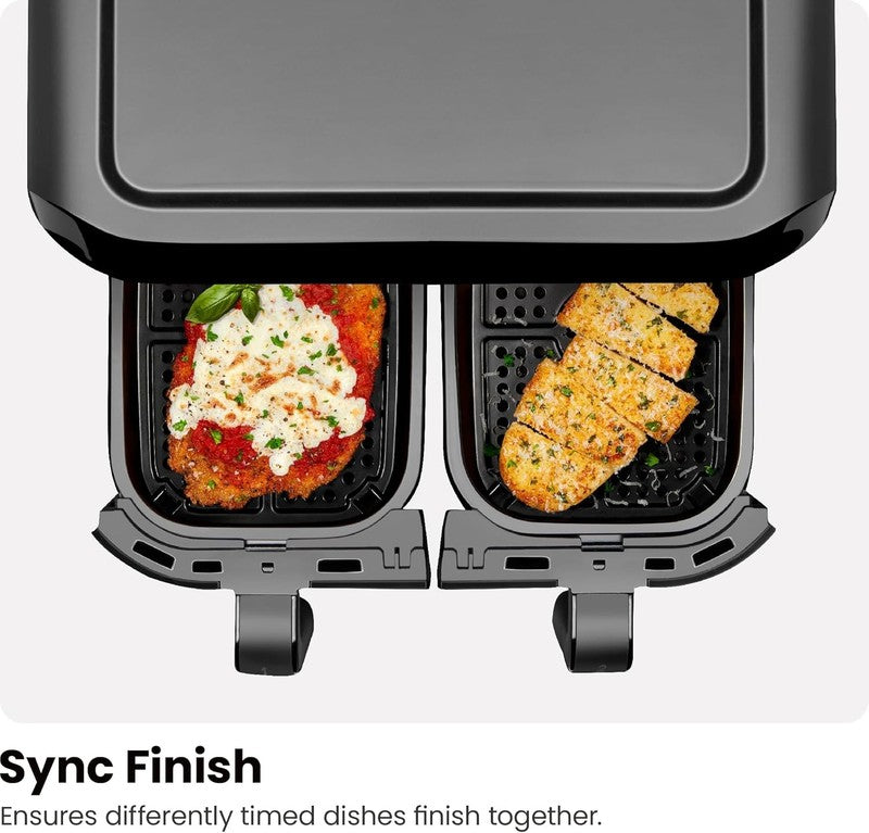 6Qt Dual Basket Air Fryer Digital Touch Sync Finish Hi-Fry Auto Shutoff Black7