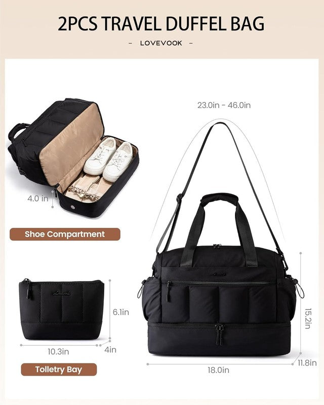 Travel Duffel Bag Women Weekender 38L Overnight w/ Shoe Compartment 2Pc4