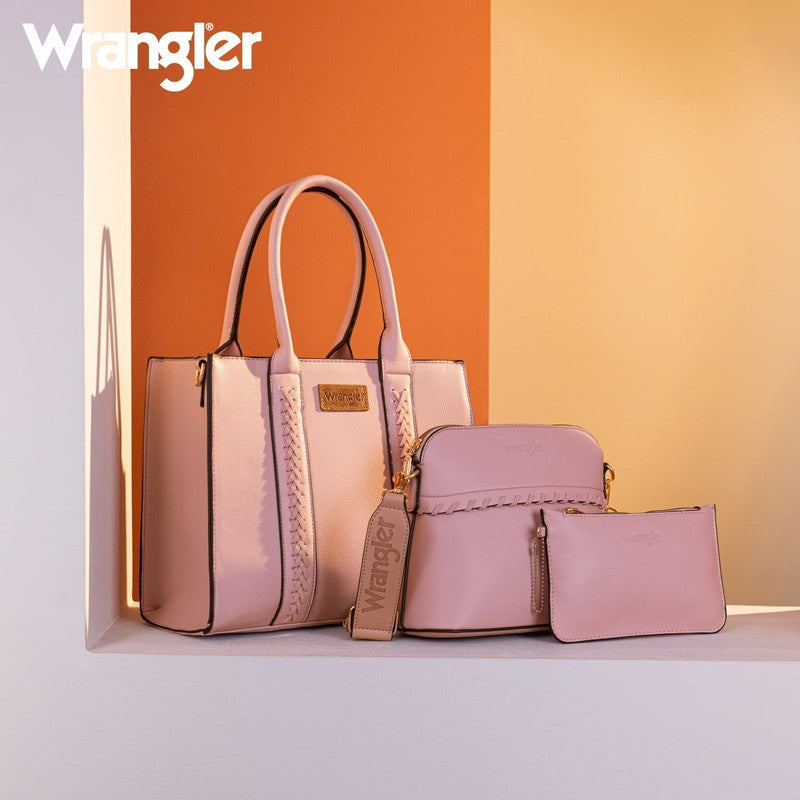 Wrangler 3Pcs Handbags Set Tote Bag & Medium Crossbody Purse & Wallet, Pink3