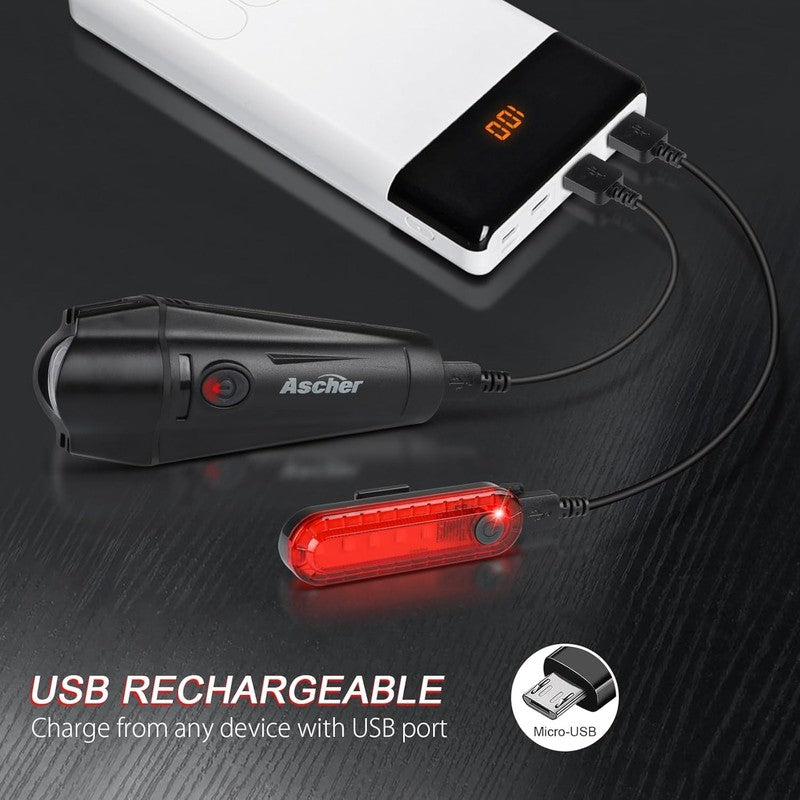 Ultra Bright USB Rechargeable Bike Light Set Front & Rear 4 Modes Easy Install1