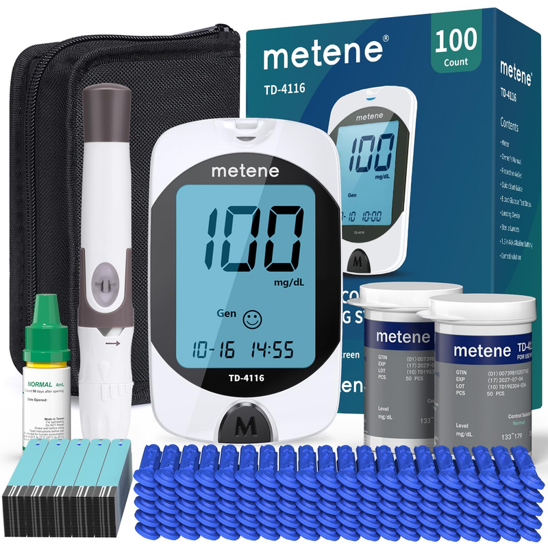 TD 4116 Blood Glucose Monitor Kit, 100 Glucometer Strips, 100 Lancets, 1 Blood S7