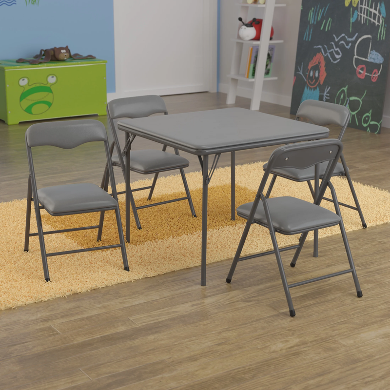 Mindy Kids 5-Piece Folding Square Activity Table and Chairs Set, Gray0
